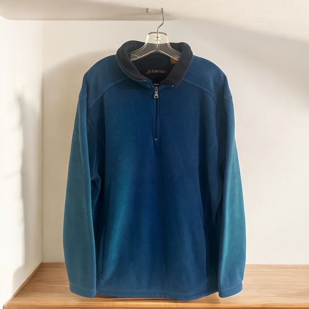 St John's Bay Jacket Size Large Fleece Pullover 1/4 Zip Blue Still Cozy Warm
